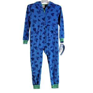 Cat & Jack One Piece Pajamas, Blue w/ Lime Green, Size XS(4/5), NWT
